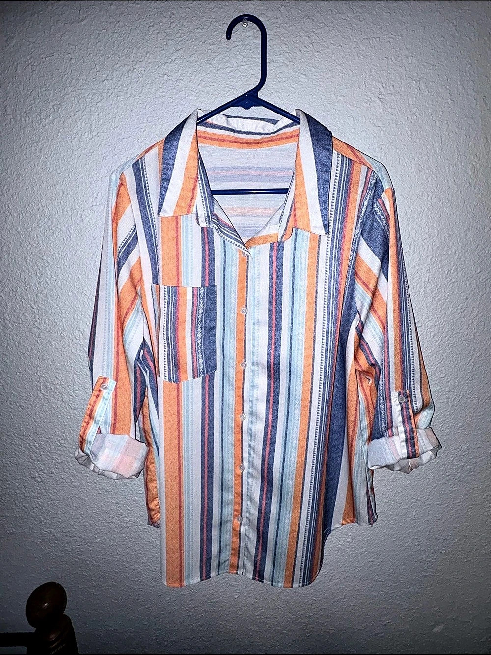 Striped Long Sleeve Shirt in Blue & Orange XL Like New - Picture 1 of 5